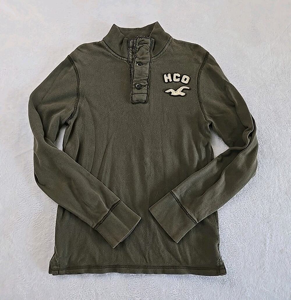 Hollister Co Vtg Y2K Mock Neck Henley Sweatshirt Mens Sz Med Indie Sleaze Earthy